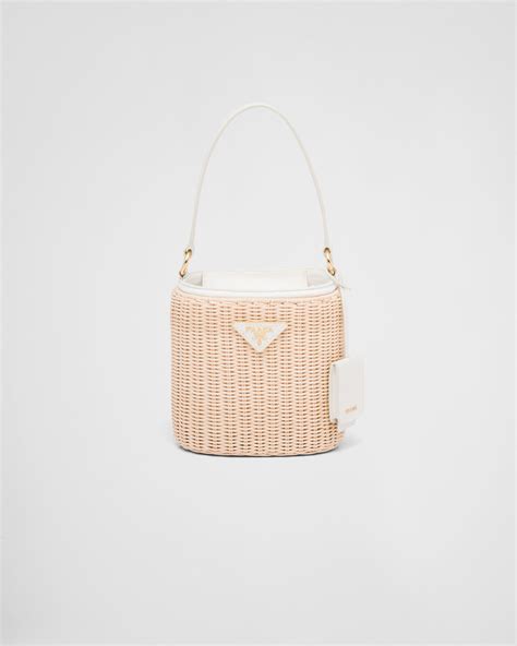 mini bucket bag prada|Prada wicker bucket bag.